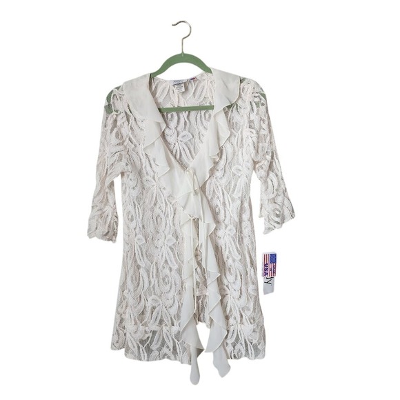 Jody California Tops - JODY CALIFORNIA Lace Ruffle Cardigan Sheer Tie Front Top White M NEW